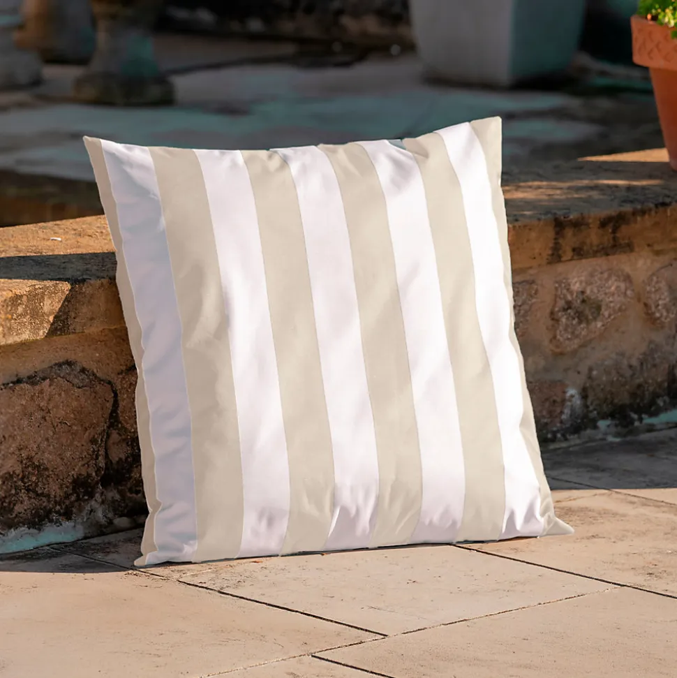 Coussin imperméable déhoussable à rayures ARCACHON (70x70 cm - Lin)