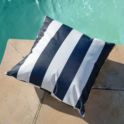 Coussin imperméable déhoussable à rayures ARCACHON (50x50 cm - Bleu Foncé)