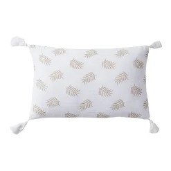 Coussin imprimé double gaze blanc taupe 30x50