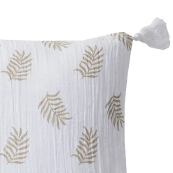 Coussin imprimé double gaze blanc taupe 30x50