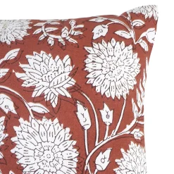 Coussin imprimé fleuris Treast GoodHome L.45 x l.45 cm terracotta