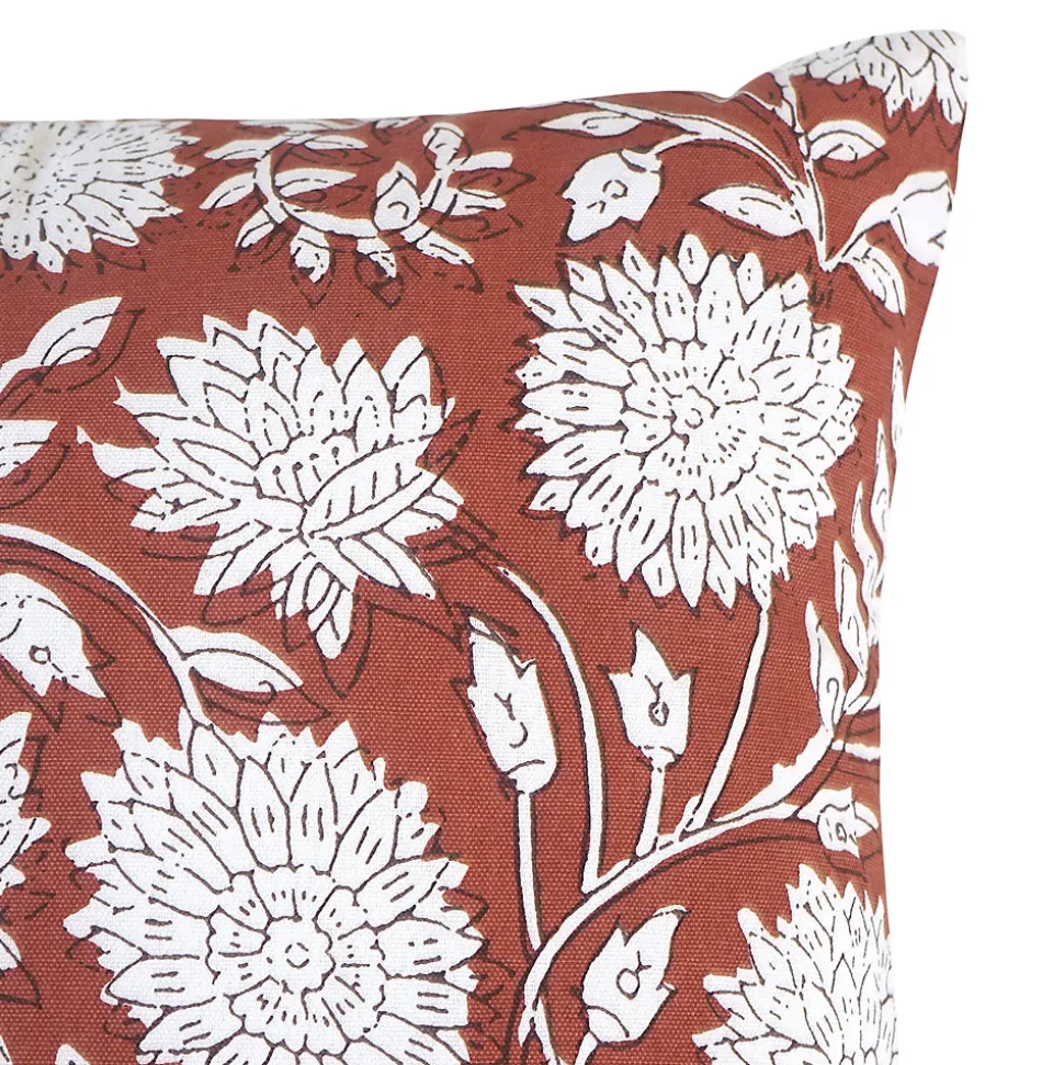Coussin imprimé fleuris Treast GoodHome L.45 x l.45 cm terracotta