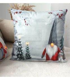 Coussin lumineux led 40 x 40 cm - Père Noël - 100 % polyester - 40x40cm - Gris