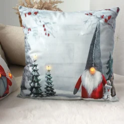 Coussin lumineux led 40 x 40 cm - Père Noël - 100 % polyester - 40x40cm - Gris