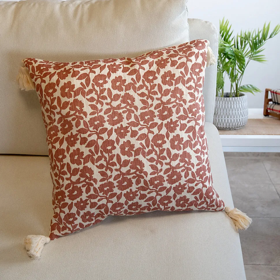 Coussin motif floral Rehati GoodHome rose et blanc l.45 x L.45 cm