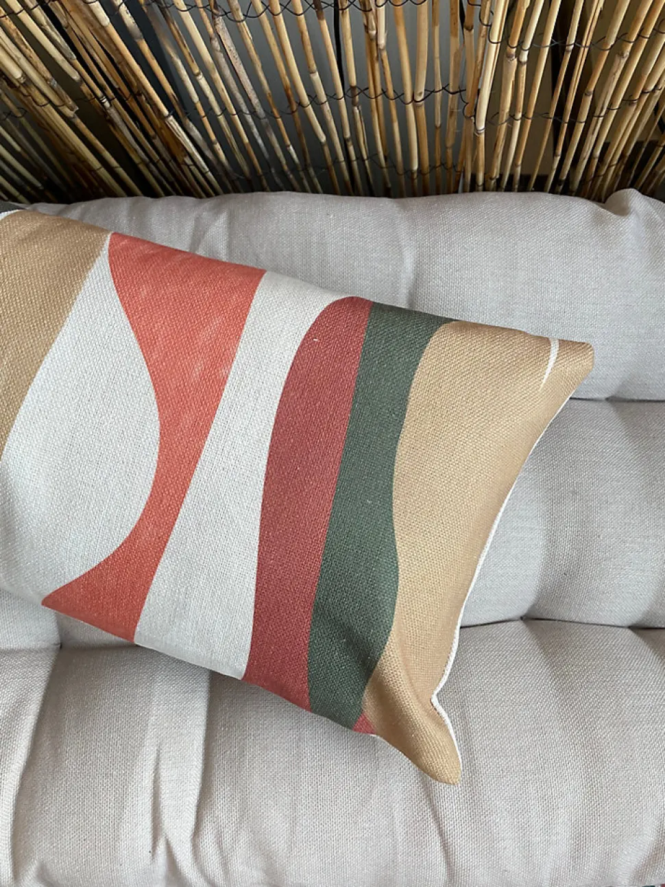 Coussin Ornami L.30 x l.70 cm motif blanc kaki terracotta