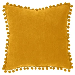 Coussin pompons - jaune ocre - 40x40 cm - Atmosphera