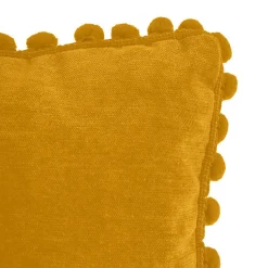 Coussin pompons - jaune ocre - 40x40 cm - Atmosphera