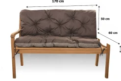 Coussin pour banc de jardin 170x60x50cm coussin de banc de jardin 3 places Marron coussin de balançoire coussin de banc extérieur