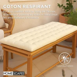 Coussin pour banc de jardin 2 places, crème - HOMESCAPES