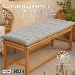 Coussin pour banc de jardin 3 places, gris - HOMESCAPES