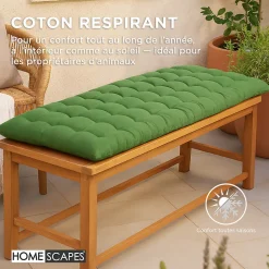 Coussin pour banc de jardin 2 places, vert foncé - HOMESCAPES