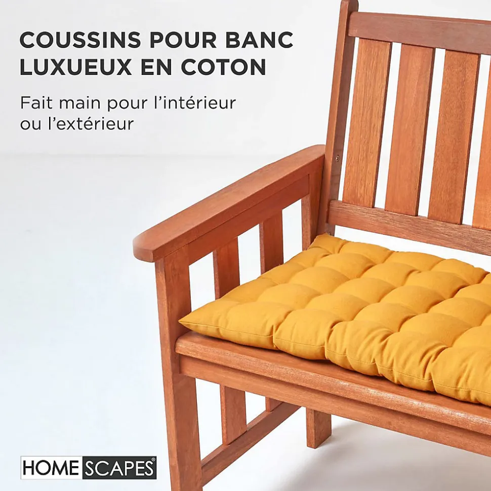 Coussin pour banc de jardin 3 places, jaune moutarde - HOMESCAPES