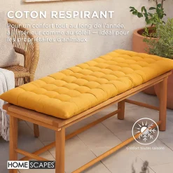 Coussin pour banc de jardin 3 places, jaune moutarde - HOMESCAPES