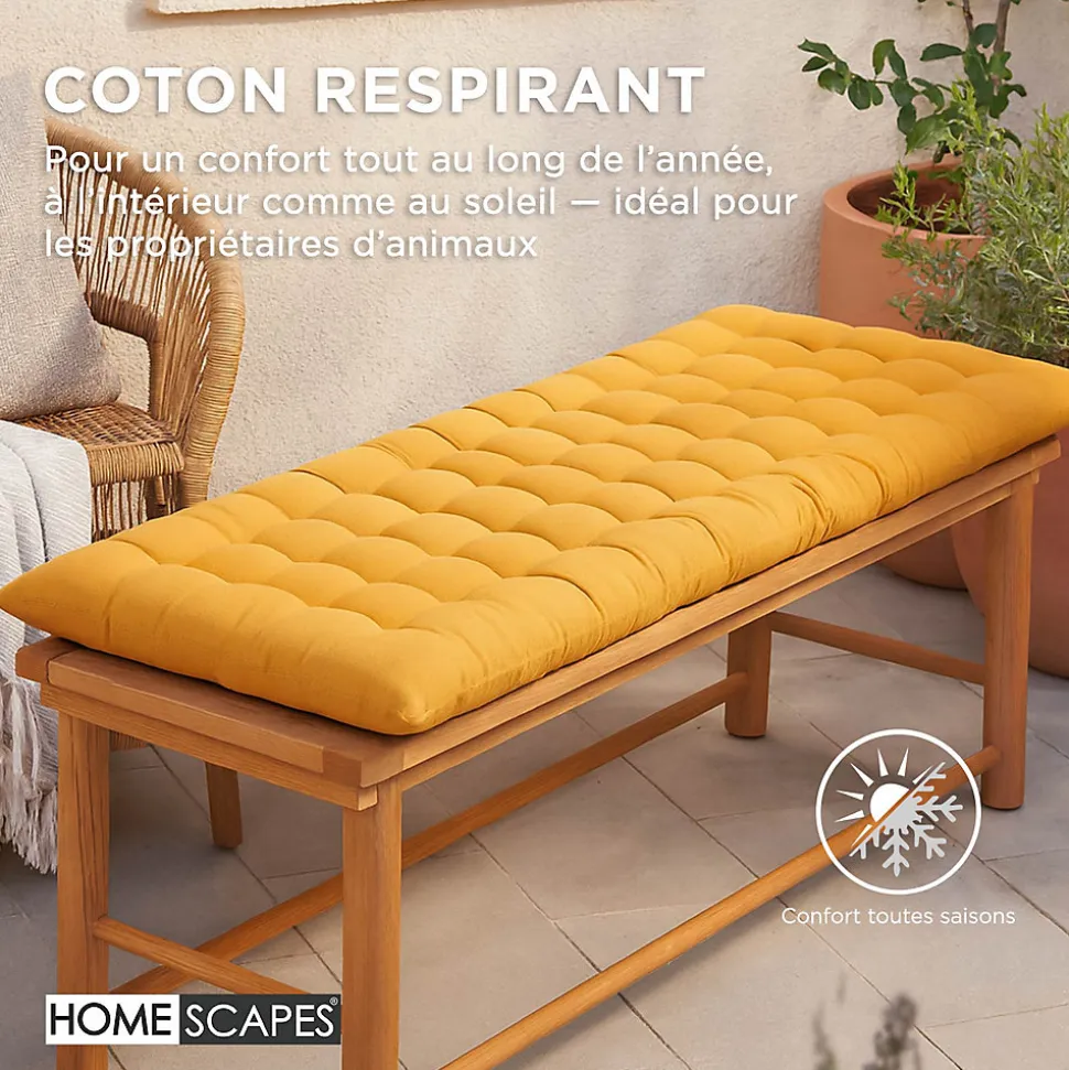 Coussin pour banc de jardin 3 places, jaune moutarde - HOMESCAPES
