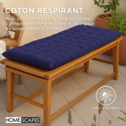 Coussin pour banc de jardin 3 places, bleu marine - HOMESCAPES