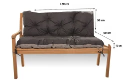 Coussin pour banc de jardin 170x60x50cm coussin de banc de jardin 3 places Noir coussin de balançoire coussin de banc extérieur