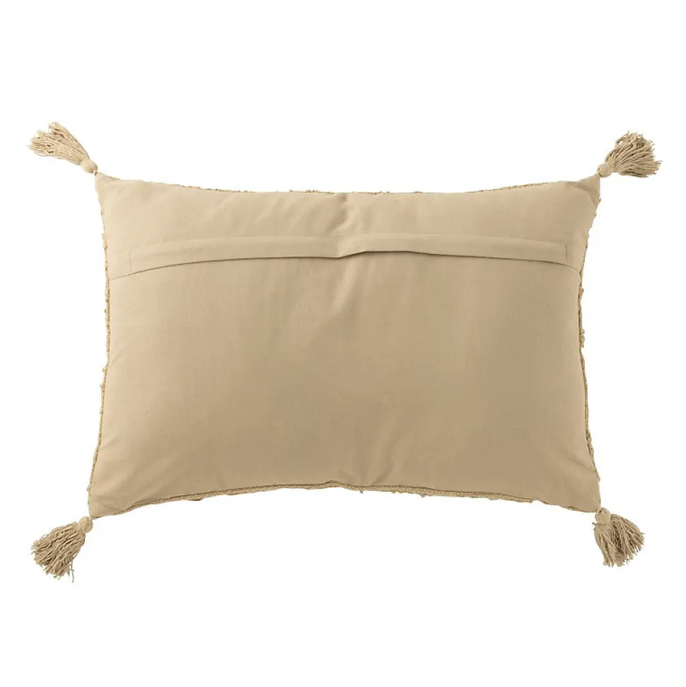 Coussin rectangulaire avec floches en coton beige 60x40x12 cm
