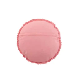 Coussin rond avec dentelle en coton rose 38x38cm
