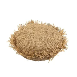 Coussin rond en raphia naturel D62cm - Coussin d'extérieur