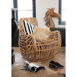 Coussin rond en raphia naturel D62cm - Coussin d'extérieur