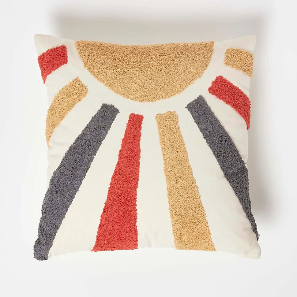 Coussin tufté multicolore rayons de soleil, 45 x 45 cm - HOMESCAPES