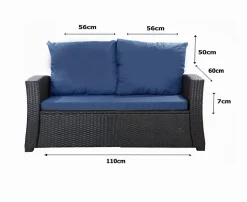 Coussins de canapé meubles de jardin en résine tressée Bleu, Coussins balançoire 110x60x50 Coussin pour banquette polyrattan