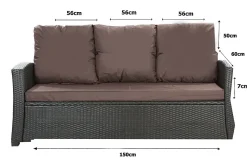 Coussins de canapé meubles de jardin en résine tressée Marron, Coussins balançoire d'extérieur 150x60x50 Coussin de banc de jardin