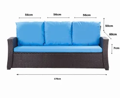 Coussins de canapé meubles de jardin en résine tressée Bleu, Coussins balançoire 170x60x50cm Coussin de banc de jardin 3 places