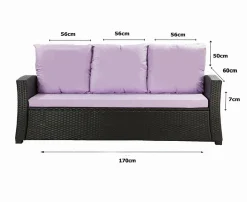 Coussins de canapé meubles de jardin en résine tressée Violet Coussins balançoire 170x50x50cm Coussin de banc de jardin 3 places