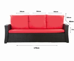 Coussins de canapé meubles de jardin en résine tressée Rouge Coussins balançoire 170x50x50cm Coussin de banc de jardin 3 places