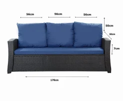 Coussins de canapé meubles de jardin en résine tressée Bleu Coussins balançoire 170x50x50cm Coussin de banc de jardin 3 places