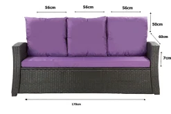 Coussins de canapé meubles de jardin en résine tressée Violet, Coussins balançoire 170x60x50cm Coussin de banc de jardin 3 places