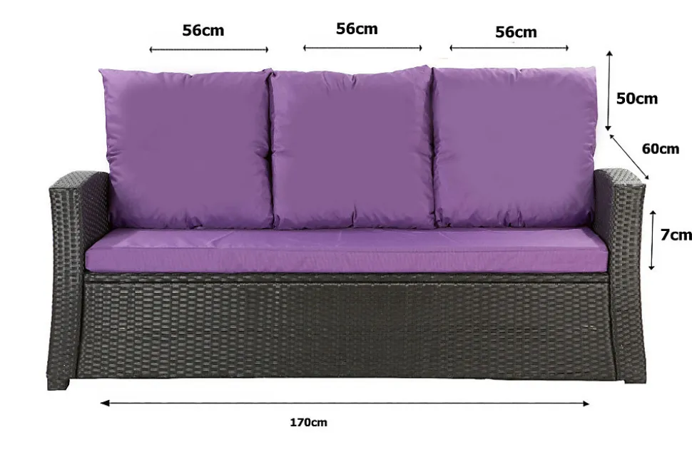 Coussins de canapé meubles de jardin en résine tressée Violet, Coussins balançoire 170x60x50cm Coussin de banc de jardin 3 places