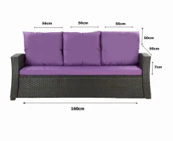 Coussins de canapé meubles de jardin en résine tressée Violet Coussins extérieur 160x50x50cm Coussin de banc de jardin 3 places