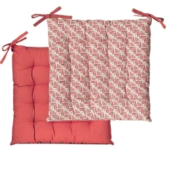 Coussins de Chaise Carrées Bicolores 40x40cm - lot de 6 - en Terracotta Imprimé/Uni DYLREV