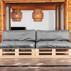 Coussins Palette Déhoussable Imperméable LOT x2 BANANAIR 120x80cm/120x40cm Gris foncé