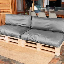 Coussins Palette Déhoussable Imperméable LOT x2 BANANAIR 120x80cm/120x40cm Gris foncé