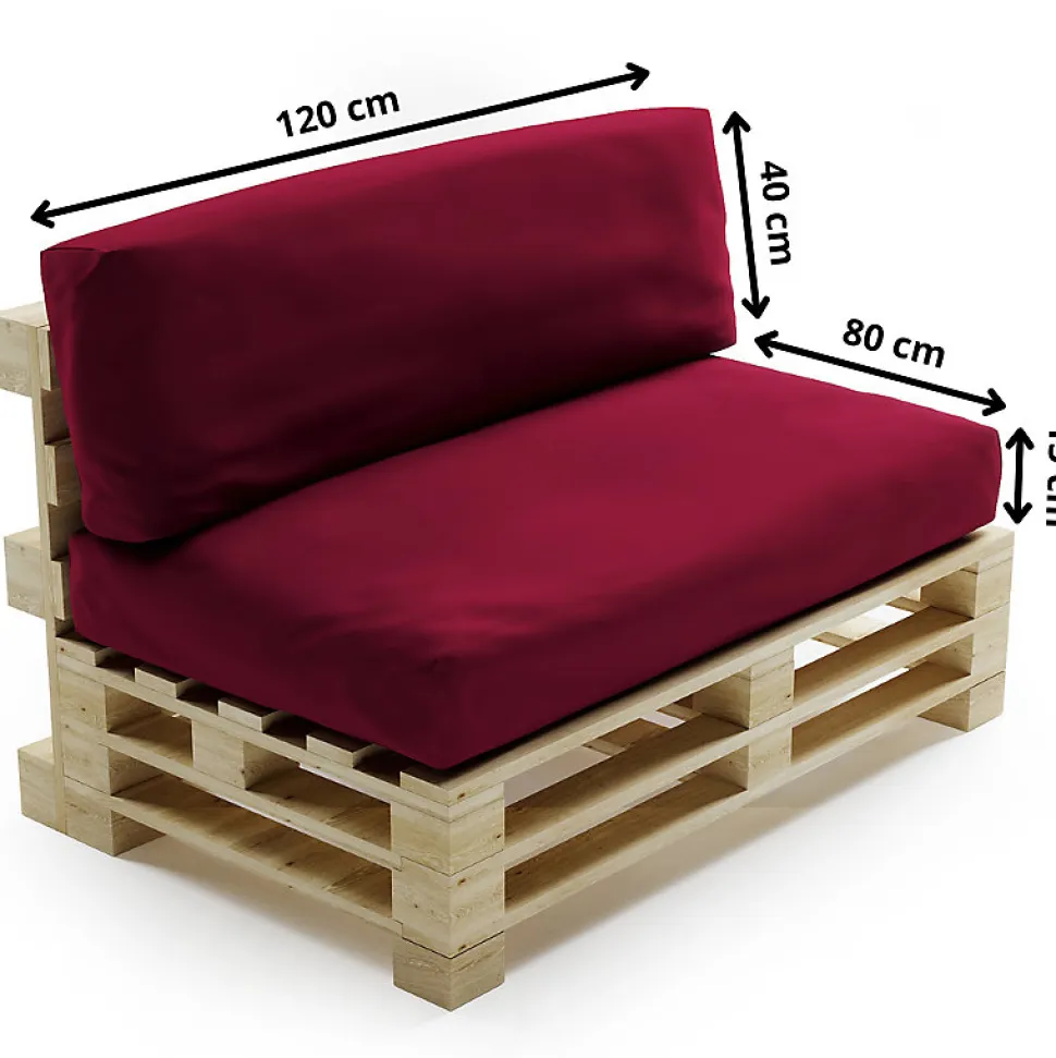 Coussins Palette Déhoussable Imperméable LOT BANANAIR 120x80cm/120x40cm Rouge