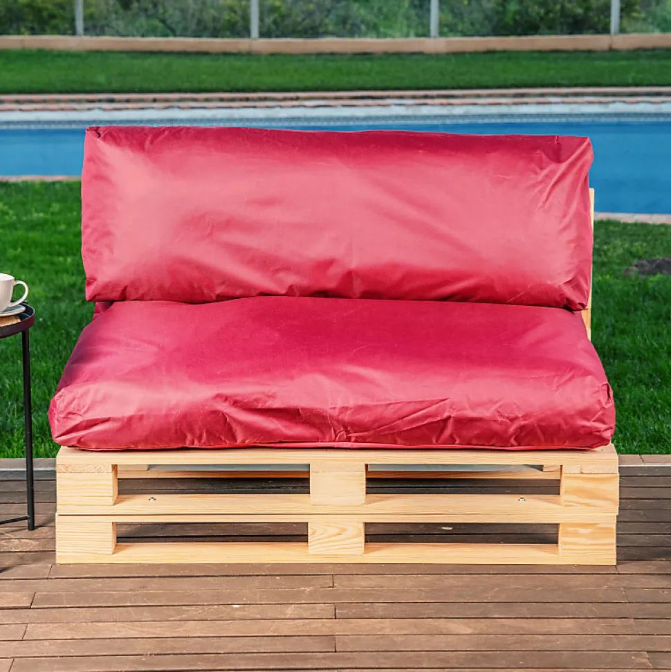 Coussins Palette Déhoussable Imperméable LOT BANANAIR 120x80cm/120x40cm Rouge