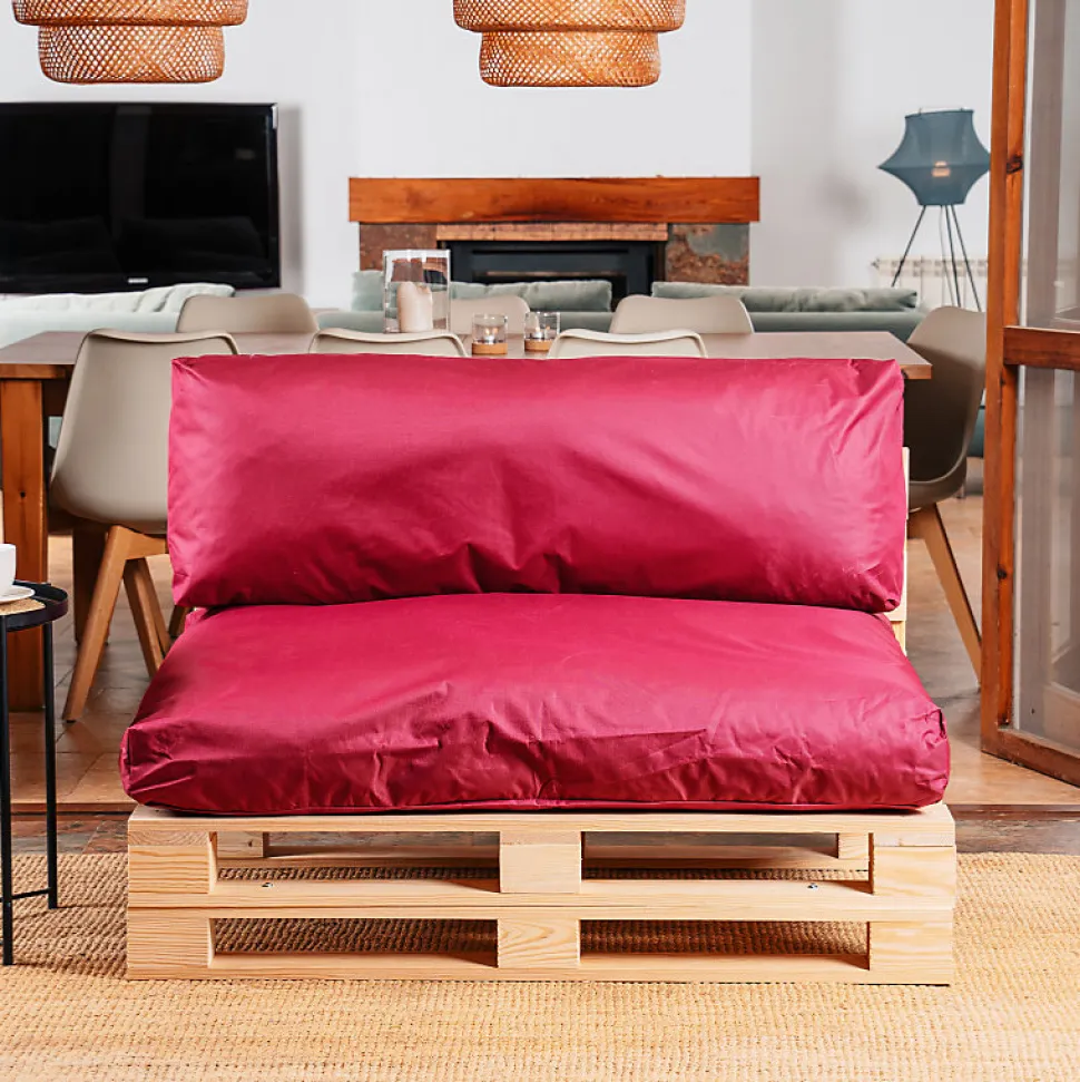 Coussins Palette Déhoussable Imperméable LOT BANANAIR 120x80cm/120x40cm Rouge