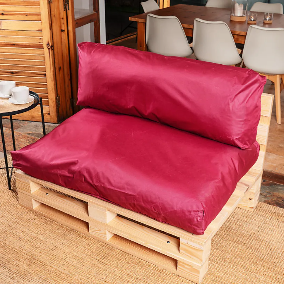 Coussins Palette Déhoussable Imperméable LOT BANANAIR 120x80cm/120x40cm Rouge