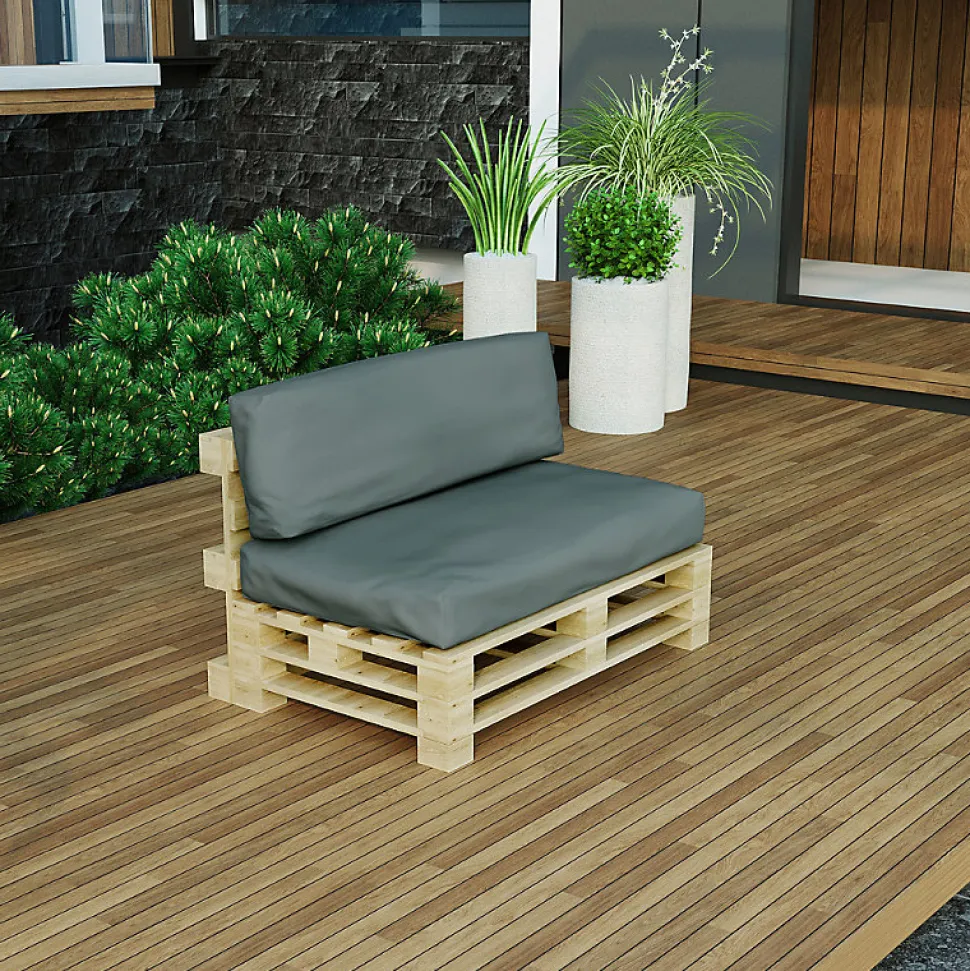 Coussins Palette Déhoussable Imperméable LOT BANANAIR 120x80cm/120x40cm Gris foncé