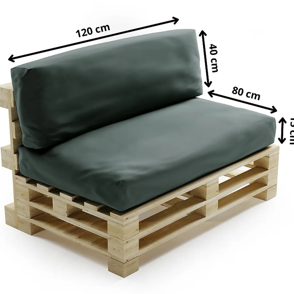 Coussins Palette Déhoussable Imperméable LOT BANANAIR 120x80cm/120x40cm Gris foncé