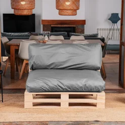 Coussins Palette Déhoussable Imperméable LOT BANANAIR 120x80cm/120x40cm Gris foncé
