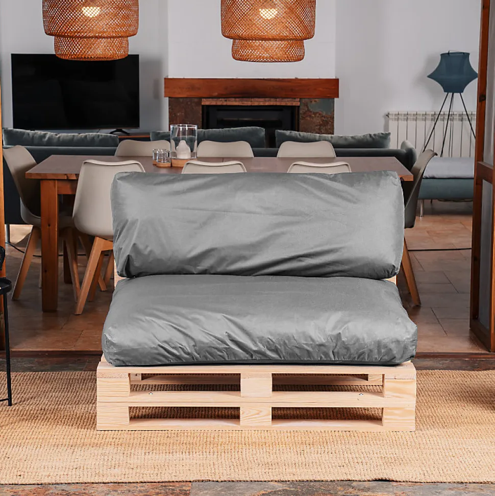 Coussins Palette Déhoussable Imperméable LOT BANANAIR 120x80cm/120x40cm Gris foncé