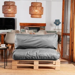 Coussins Palette Déhoussable Imperméable LOT BANANAIR 120x80cm/120x40cm Gris foncé