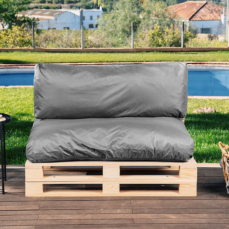 Coussins Palette Déhoussable Imperméable LOT BANANAIR 120x80cm/120x40cm Gris foncé