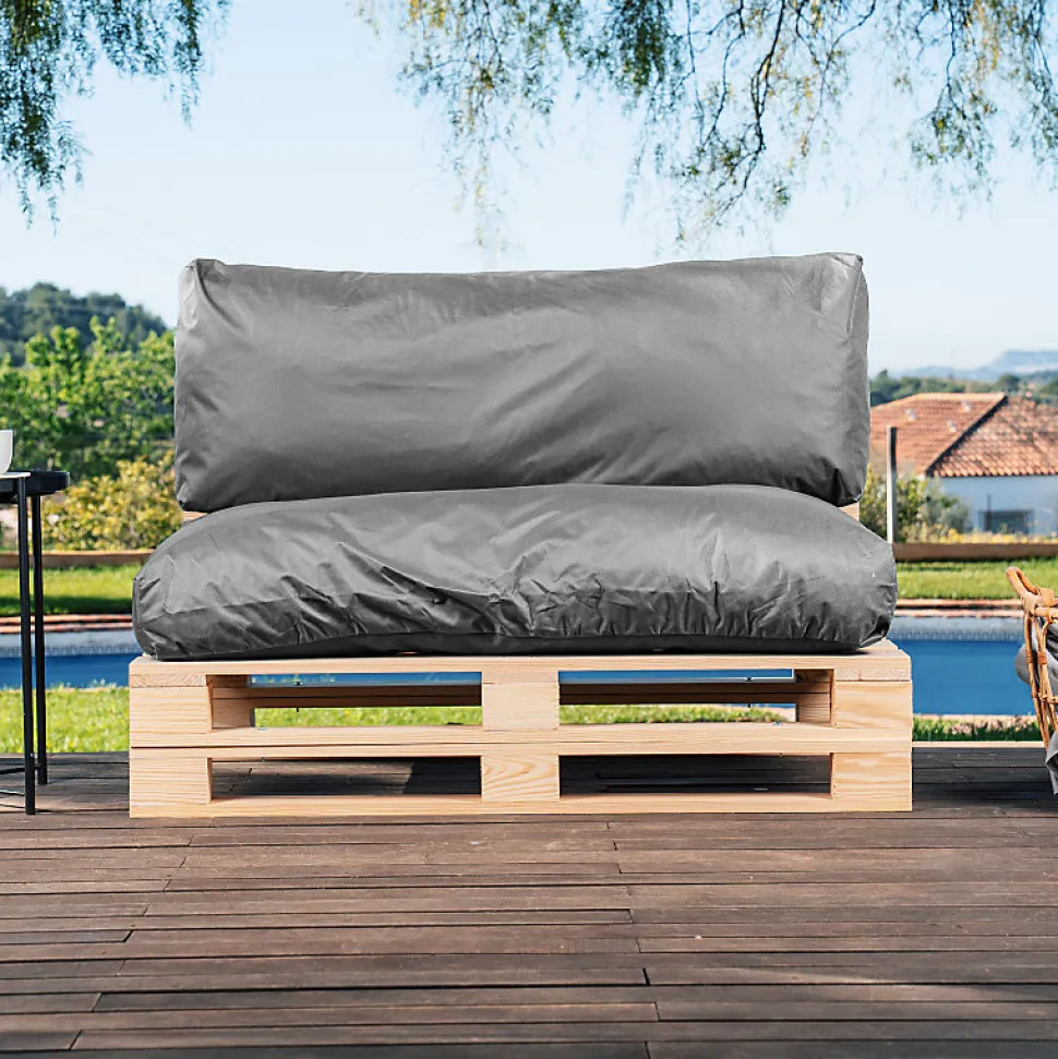 Coussins Palette Déhoussable Imperméable LOT BANANAIR 120x80cm/120x40cm Gris foncé