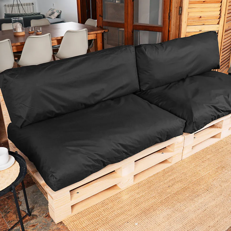 Coussins Palette Déhoussable Imperméable LOT x2 BANANAIR 120x80cm/120x40cm Noir